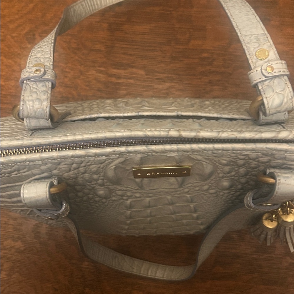 Brahmin Medium Asher Croc Embossed Pale Blue Leather Tote - Picture 9 of 15